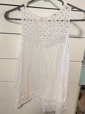Trendy Eyelet White Tank